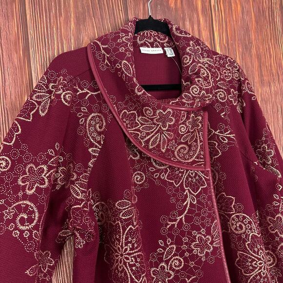 Susan Graver Foil Printed Textured Knit Jacket Red Single Button Womens Size 2X - Picture 5 of 7